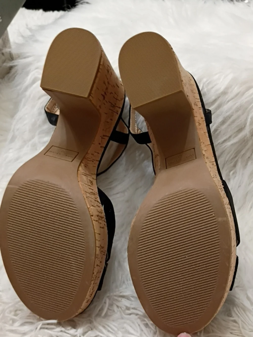 New Sun & Stone Julien Black Cork-Platform T-Strap Sandals - 10M